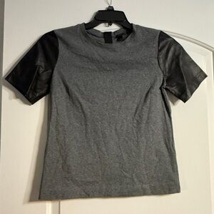 J. Crew‎ Gray Tee with Black Leather Sleeves
